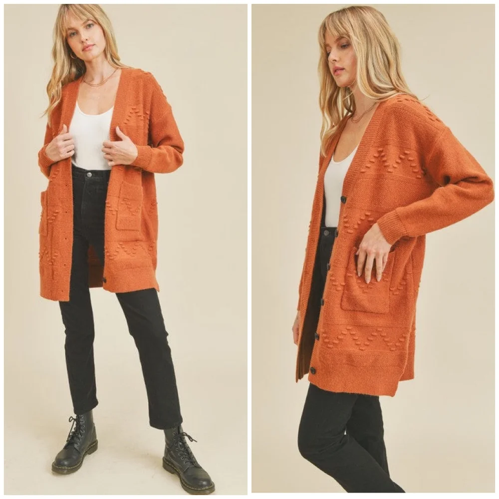 Cozy Chic Rust Medium Knit Cardigan - Picture 6 of 6